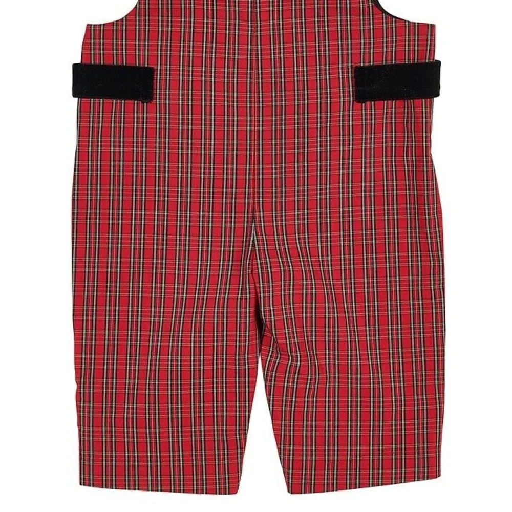 Florence Eiseman NWT Baby Boy Red Holiday Plaid Rocking Horse Longall Overall 9M